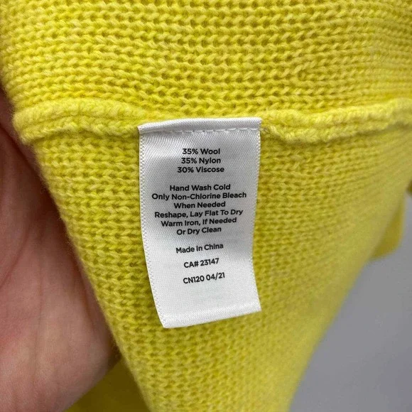 Talbots‎ Sweater Cardigan Womens Petite Yellow Wool Blend Open Front Pockets NEW